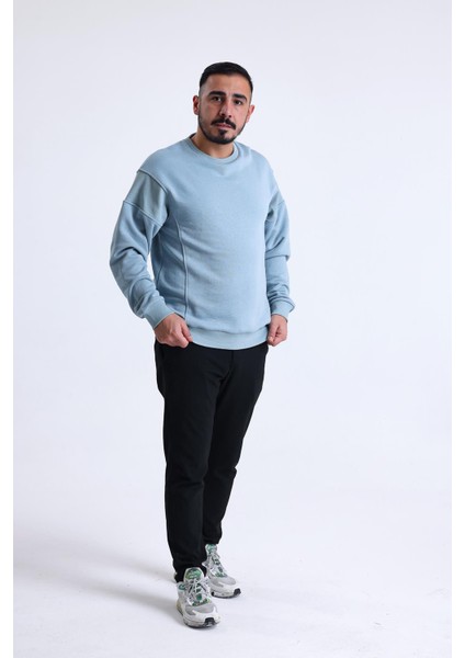 Gök Mavisi Parçalı Kaşkorse Detaylı Bisiklet Yaka Sweatshirt modelleri
