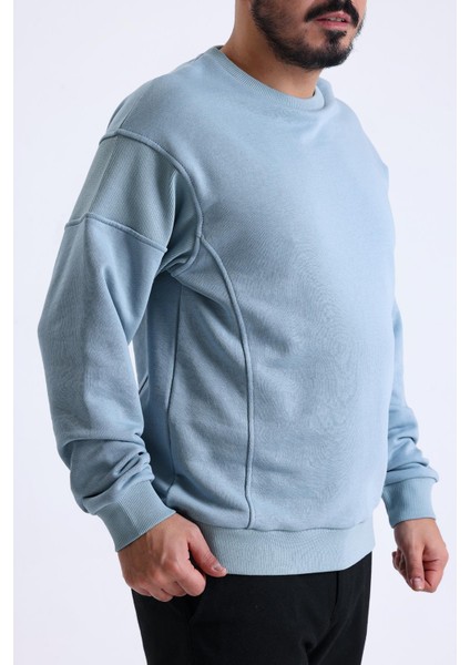 Gök Mavisi Parçalı Kaşkorse Detaylı Bisiklet Yaka Sweatshirt fiyatları