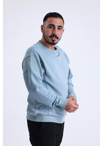 Gök Mavisi Parçalı Kaşkorse Detaylı Bisiklet Yaka Sweatshirt fırsatları