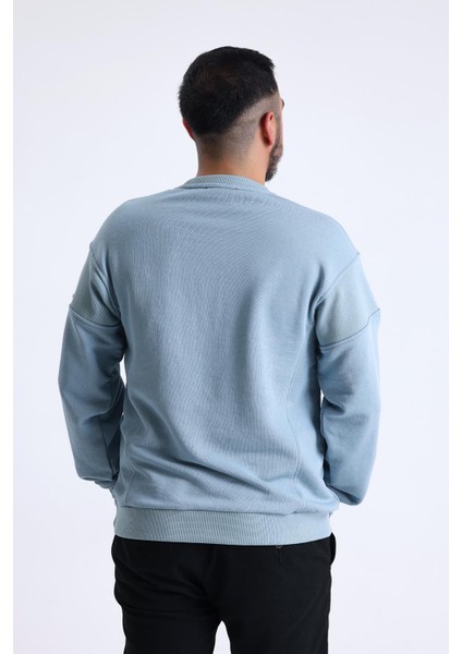 Gök Mavisi Parçalı Kaşkorse Detaylı Bisiklet Yaka Sweatshirt indirimleri