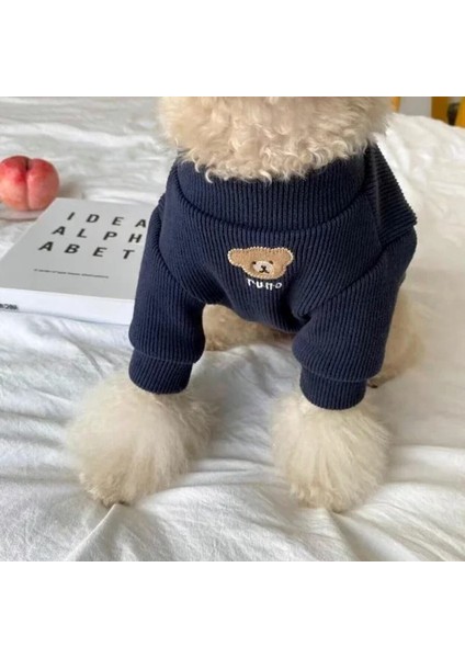 Evimli Köpek Giysileri Kış Teddy Alt Köpek Gömlek Yavru Bira Örme Iki Bacaklı Giysi Pomeranian Köpek Sıcak Giyim Pet Malzemeleri Lacıvert