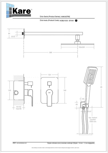 Ankastre Siyah 2 Yollu Banyo Set