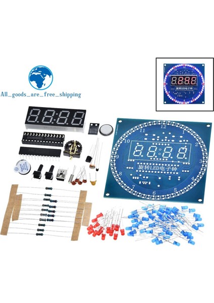 Dönen LED Ekran Alarmı Elektronik Saat Modülü Su Lambası Dıy Kiti Işık Kontrolü Sıcaklık DS1302 C8051 Mcu STC15W408AS (Yurt Dışından)