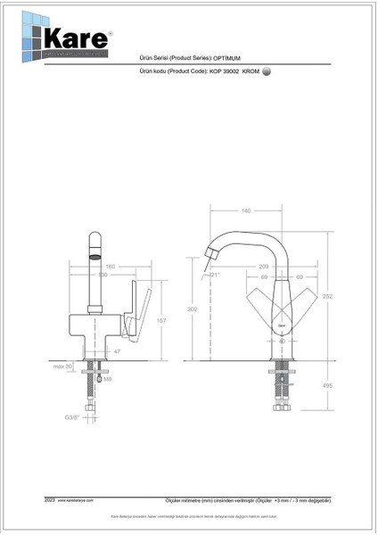 Optimum Mix Lavabo Bataryası Kısa Borulu