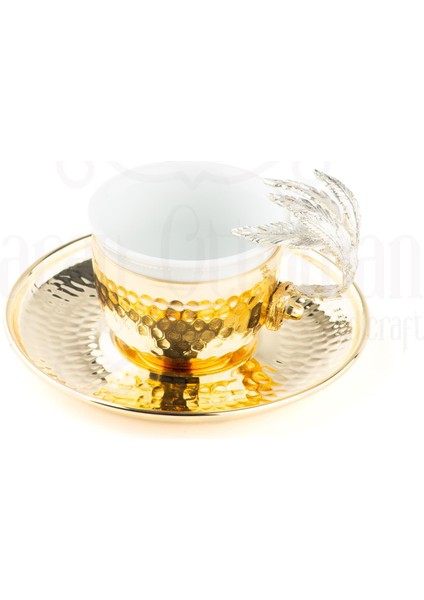 Nikel Tüylü Yuvarlak Tepsi + 6'lı Kahve Fincanı Altın modelleri