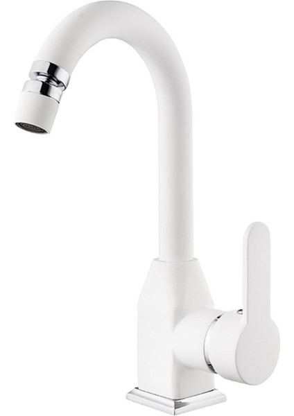 Stil Mix Lavabo (Kısa Borulu Oynar Perlatörlü) Beyaz-Krom