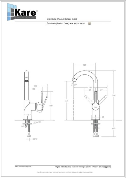 Inox Mix Kısa Borulu Lavabo Bataryası