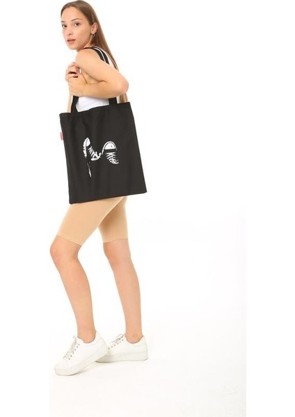 Converse Baskılı Siyah Bez Çanta