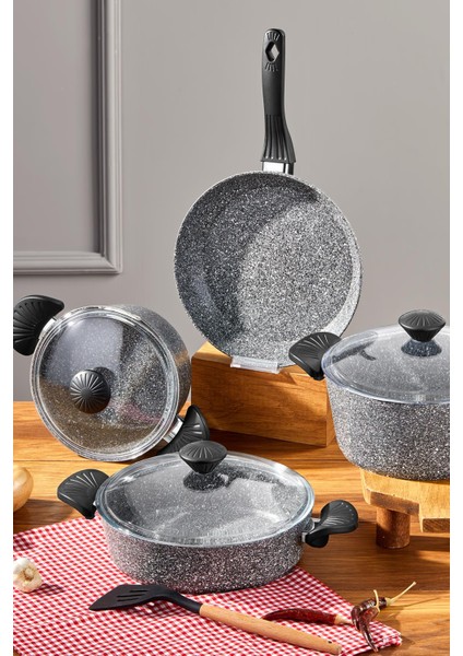 Maxx Cook 7 Parça Tencere Seti Gri
