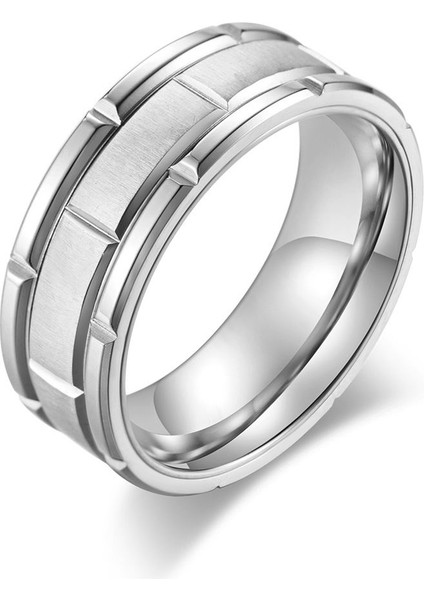Gri Parlak Erkek Titanyum Çelik Yüzük Alyans EU82BY