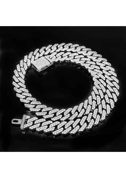 12 Mm. Gri Kalın 60 Cm. Taşlı Alloy Erkek Zincir EU77BY