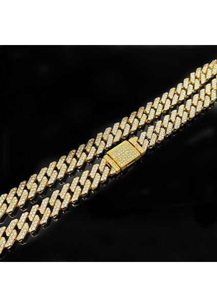 12 Mm. Gold Kalın 60 Cm. Taşlı Alloy Erkek Zincir EU77SR fiyatları