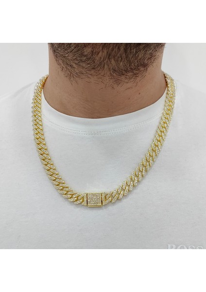 12 Mm. Gold Kalın 60 Cm. Taşlı Alloy Erkek Zincir EU77SR modelleri