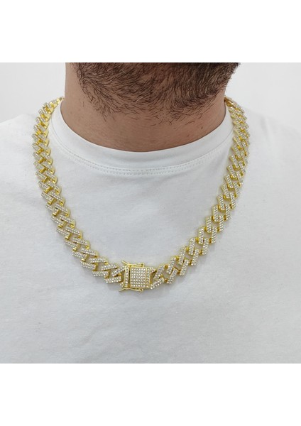 15 Mm. Gold Kalın 60 Cm. Taşlı Alloy Erkek Zincir EU78SR fiyatları