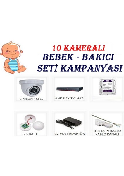 10 Kameralı Bebek-Bakıcı Güvenlik Kamera Seti