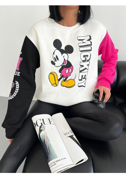 Mickey Mouse Desenli Oversize Sweatshirt