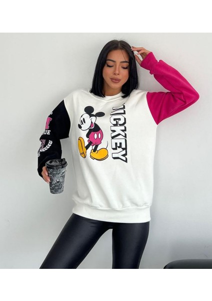 Mickey Mouse Desenli Oversize Sweatshirt