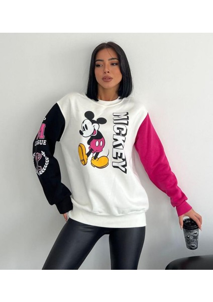 Mickey Mouse Desenli Oversize Sweatshirt