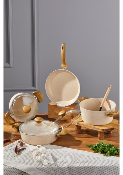 Maxx Cook 7 Parça Tencere Seti Krem