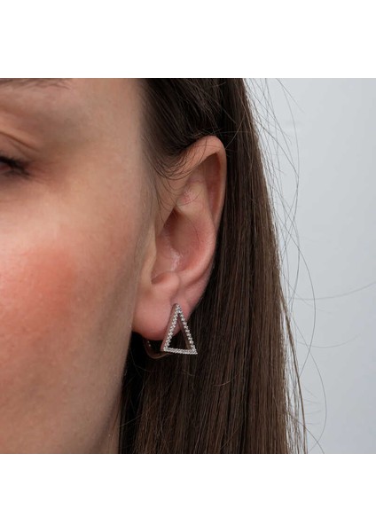 Gümüş Beyaz Taşlı Üçgen Küpe fırsatları