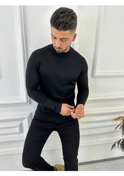 Kazak Slim Fit Tüylenmez Naturel Pamuk Triko Boğazlı Balıkçı Yaka Kazak