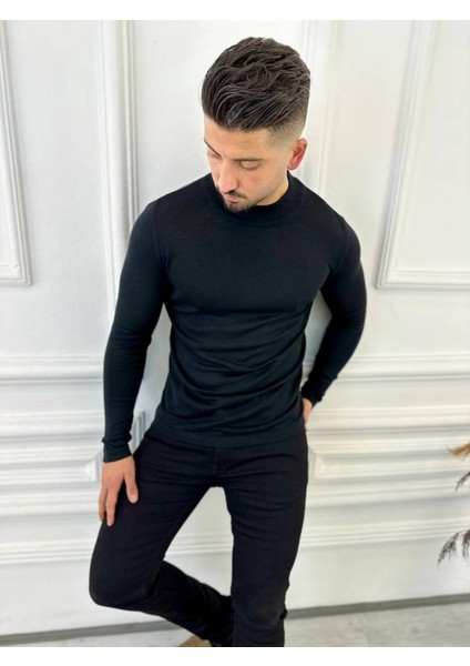 Kazak Slim Fit Tüylenmez Naturel Pamuk Triko Boğazlı Balıkçı Yaka Kazak