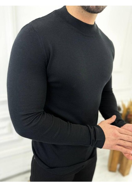 Kazak Slim Fit Tüylenmez Naturel Pamuk Triko Boğazlı Balıkçı Yaka Kazak