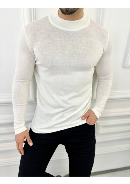Kazak Slim Fit Tüylenmez Naturel Pamuk Triko Boğazlı Balıkçı Yaka Kazak
