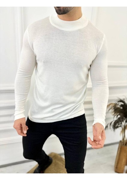 Kazak Slim Fit Tüylenmez Naturel Pamuk Triko Boğazlı Balıkçı Yaka Kazak