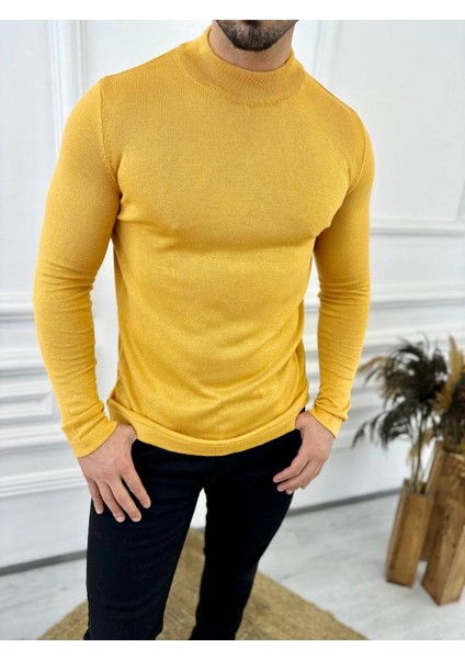 Kazak Slim Fit Tüylenmez Naturel Pamuk Triko Boğazlı Balıkçı Yaka Kazak