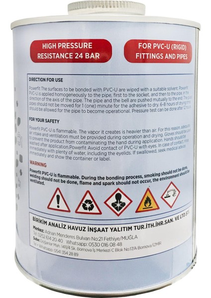 Powerfit Sert Pvc Yapıştırıcı 1000 cc Teneke Kutu fiyatları