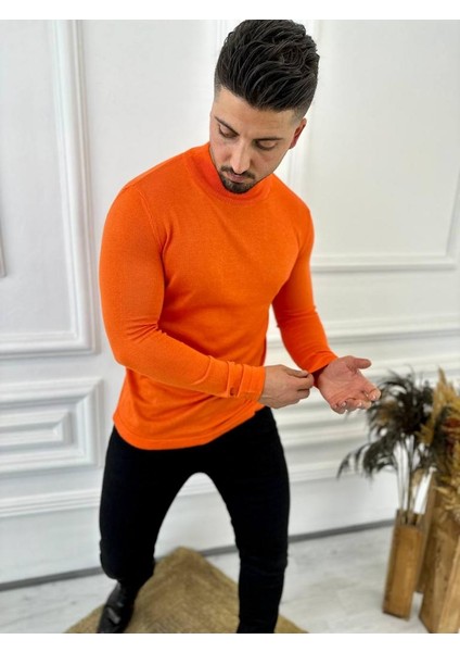 Kazak Slim Fit Tüylenmez Naturel Pamuk Triko Boğazlı Balıkçı Yaka Kazak