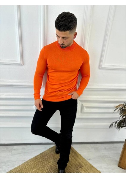 Kazak Slim Fit Tüylenmez Naturel Pamuk Triko Boğazlı Balıkçı Yaka Kazak