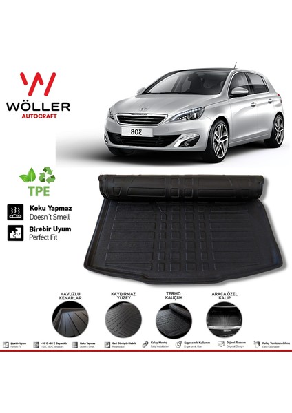 Peugeot 308 Bagaj Havuzu 2014 2021 Arası 3D Ultraflex Esnek