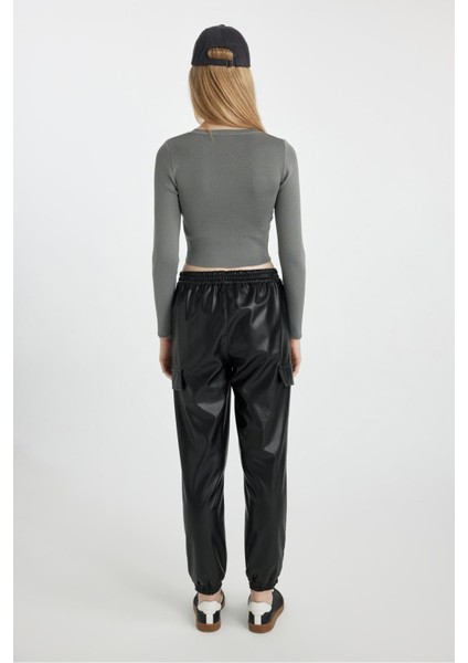 Coool Jogger Pantolon Suni Deri Beli Paçası Lastikli Kargo Cepli B0455AX23WN