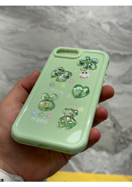 iPhone Se 2022 Kılıf 3D Kabartma Emoji Figür Ayıcık Çiçek Kurdele Happy Good Luck Funny Heart Toys