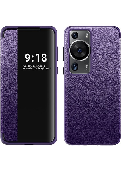 Huawei Mate 60 Pro Düz Deri Pencere Cep Telefonu Kılıfı (Yurt Dışından)