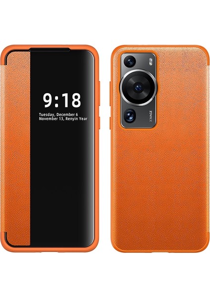 Huawei P60 Pro Düz Deri Pencere Cep Telefonu Kılıfı (Yurt Dışından)