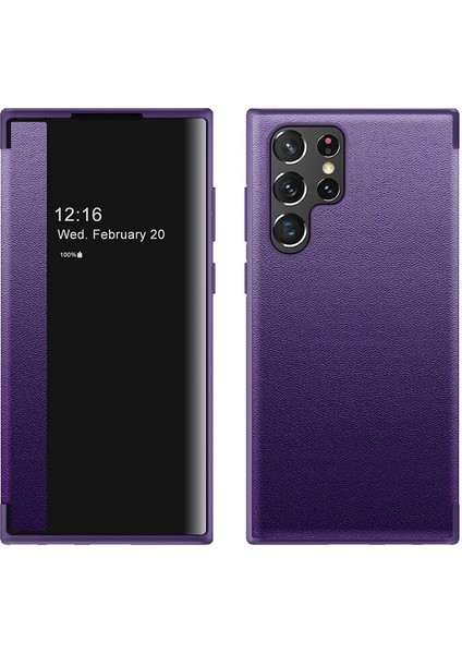 Samsung Galaxy S23 Plus Düz Deri Pencere Cep Telefonu Kılıfı (Yurt Dışından)