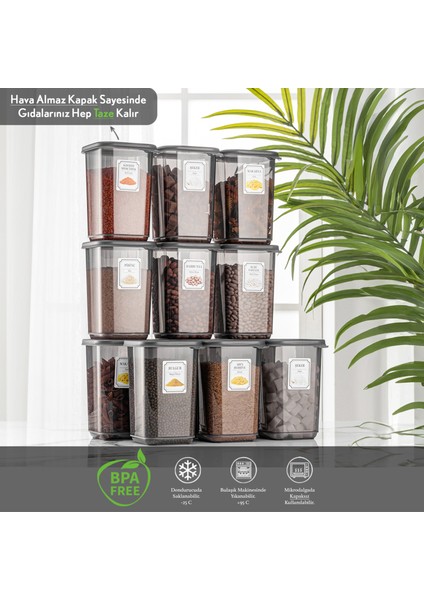 12'li Set Melly Sızdırmaz Kapaklı Kare Erzak Saklama Kabı Antrasit 12 x 1.10 Lt Etiketli fiyatları