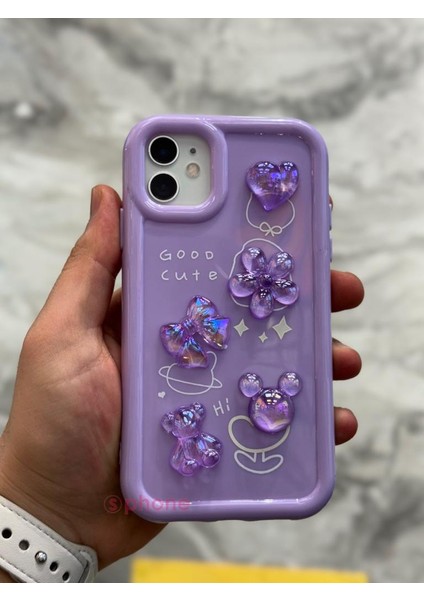 iPhone 12 Kılıf 3D Kabartma Emoji Figür Ayıcık Çiçek Kurdele Happy Good Luck Funny Heart Toys