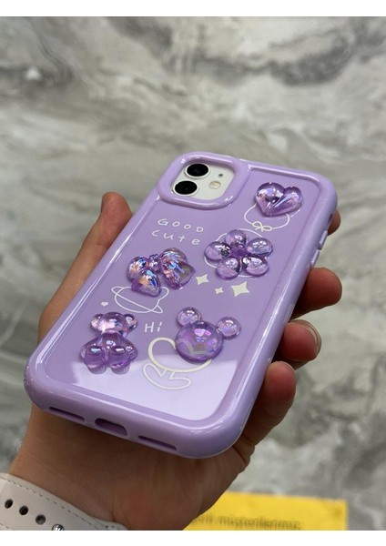 iPhone 12 Kılıf 3D Kabartma Emoji Figür Ayıcık Çiçek Kurdele Happy Good Luck Funny Heart Toys