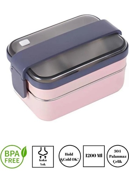 Smart Style Lunch Box Iki Katlı Paslanmaz Çelik Kolay Kilitlenir Sefer Tası – 1200 ml