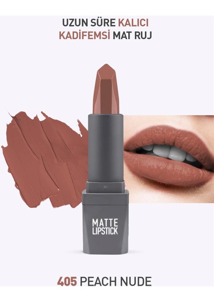 405 Peach Nude Mat Ruj - Kuruma Yapmayan Pürüzsüz Dokunuş ve Kadifemsi Etki - Matte Lipstick