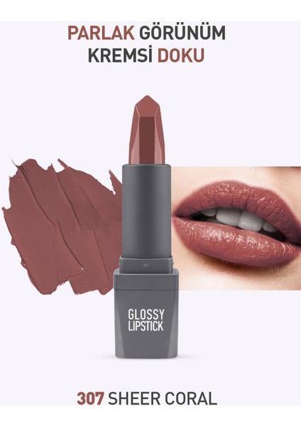 307 Sheer Coral Parlak Ruj - Nemlendirici Etkili Pürüzsüz Dudak Görünümü - Glossy Lipstick