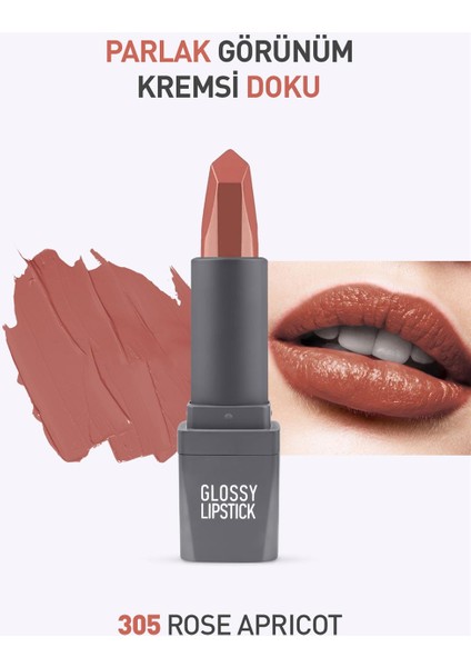 305 Rose Apricot Parlak Ruj - Nemlendirici Etkili Pürüzsüz Dudak Görünümü - Glossy Lipstick