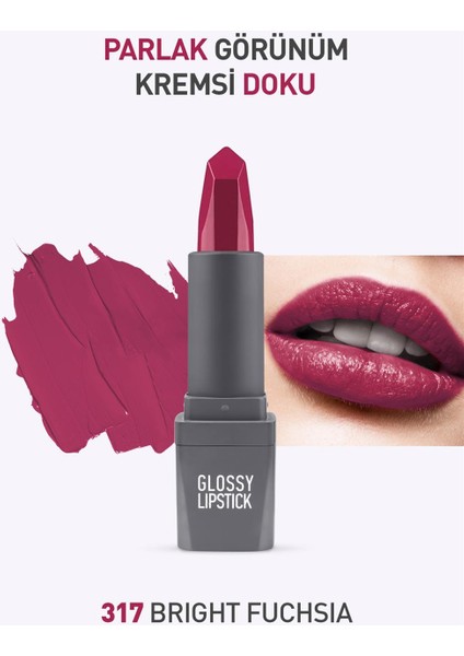 317 Bright Fuchsia Parlak Ruj - Nemlendirici Etkili Pürüzsüz Dudak Görünümü - Glossy Lipstick