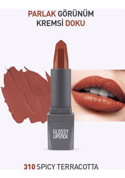 310 Spicy Terracotta Parlak Ruj - Nemlendirici Etki Pürüzsüz Dudak Görünümü -  Glossy Lipstick