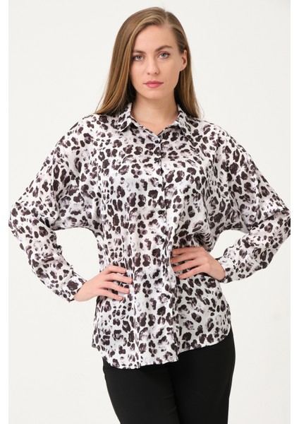 Leopar Desenli Saten Gömlek
