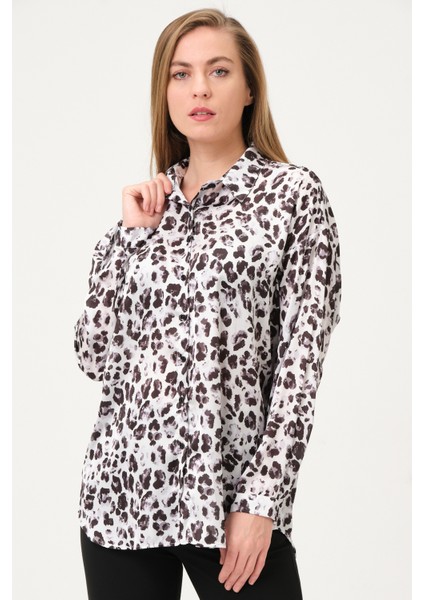 Leopar Desenli Saten Gömlek